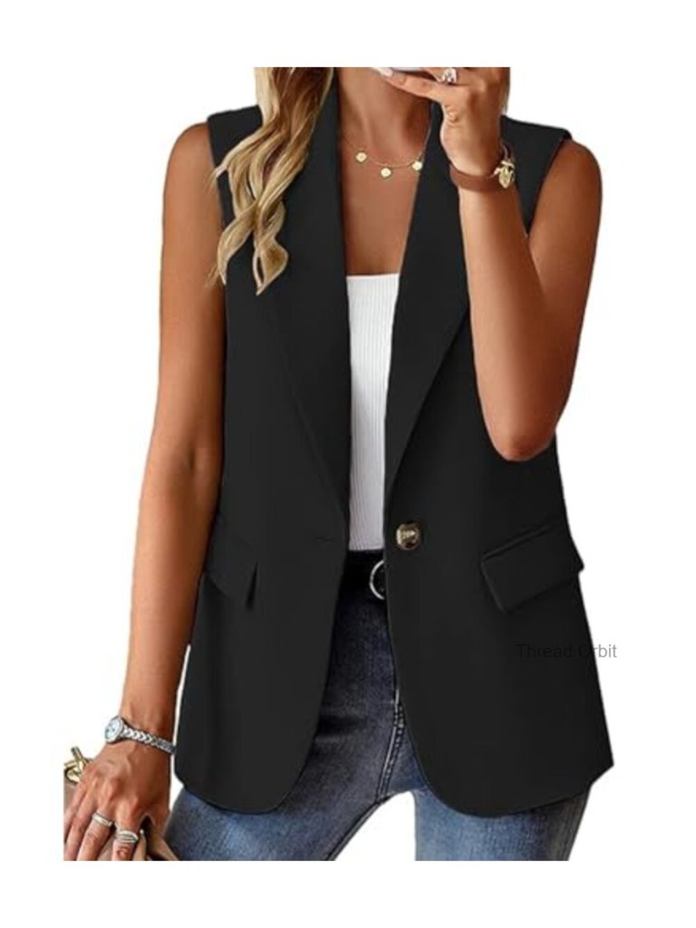 Sleeveless Blazer Vest for Women Lightweight Polyester Spandex Open Front Work